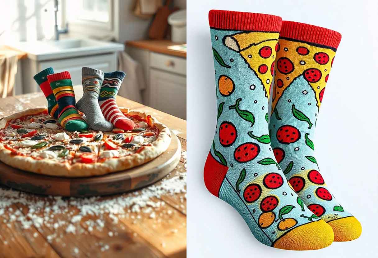 Socks flavored pizza or Pizza designed socks