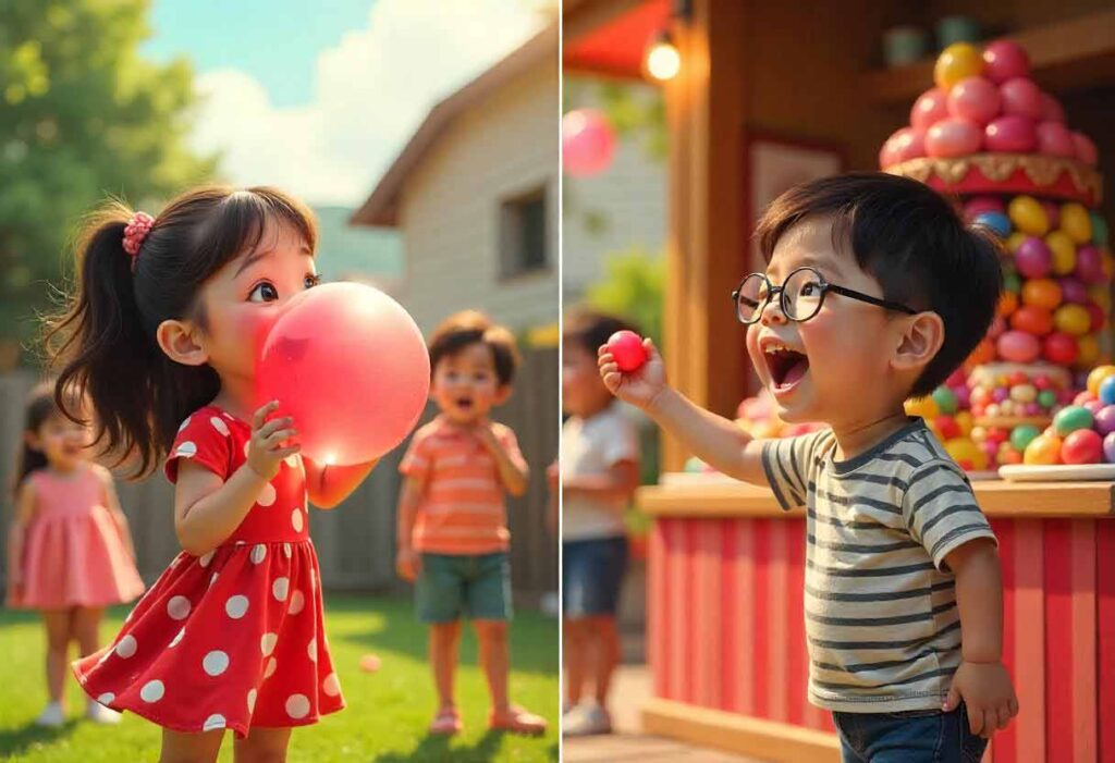 A split-screen cartoon showing options like jellybeans vs. bubble gum.